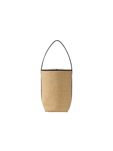 Woven leather-trim picnic bucket bag