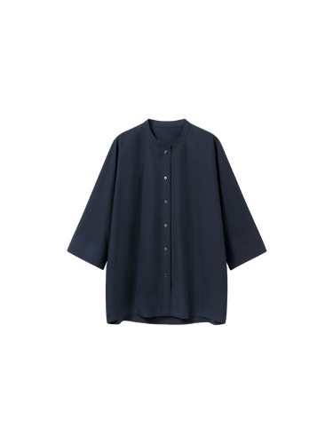 Unisex cotton stand collar 3/4 sleeve shirt