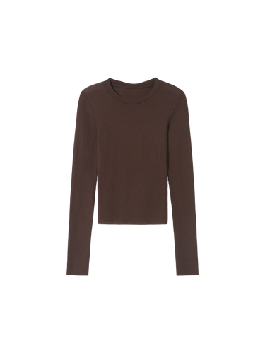 Ultra-fine merino wool blend fitted short turtle-neck/crew-neck knit top