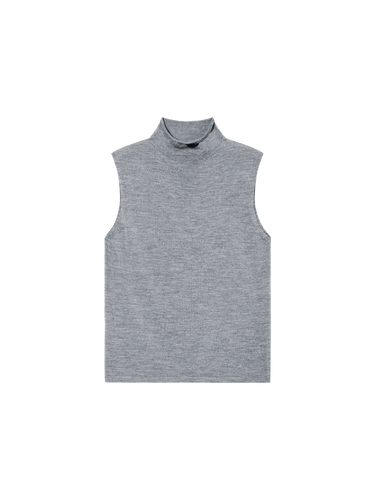 Biella yarn silk wool blend turtle neck knit vest