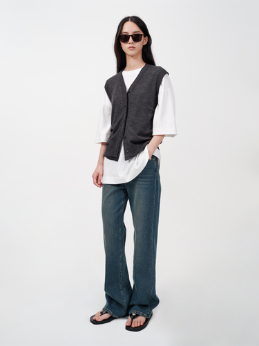 German Biella Yarn ultrafine merino wool cardigan/vest with double-layer collar design