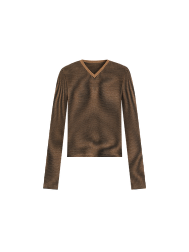 V-neck striped fitted knit top