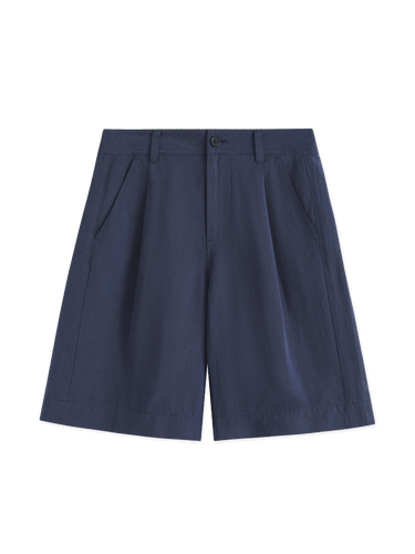 Pleated hemp Bermuda shorts