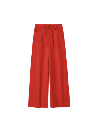 Cotton blend drawstring straight-leg pants