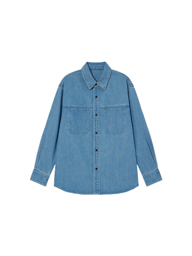 Eco-washed tencel blend denim casual shirt jacket