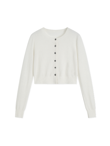 Cropped wool knit cardigan