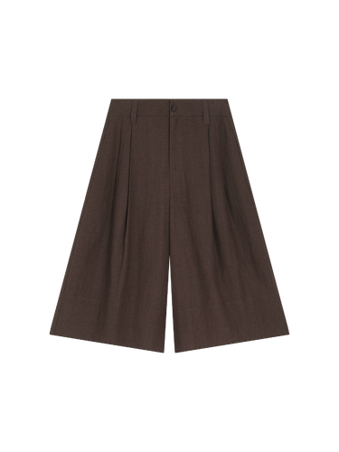 French linen wide-leg Bermuda pants