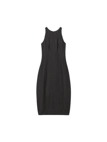 Structured French linen dress with cocoon silhouette