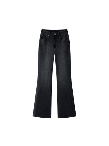 Cotton blend faded flared loose four-way stretch jeans