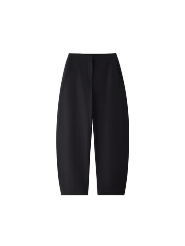 Machine-washable curved tailored barrel-leg pants