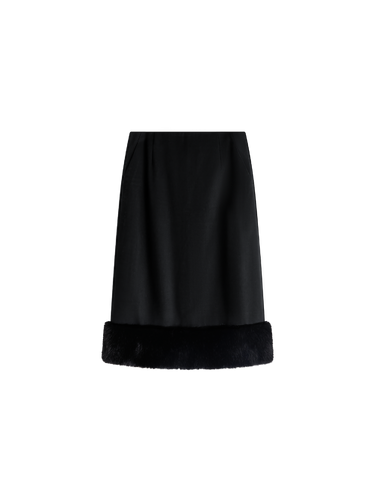 Fur-hem faux suede skirt